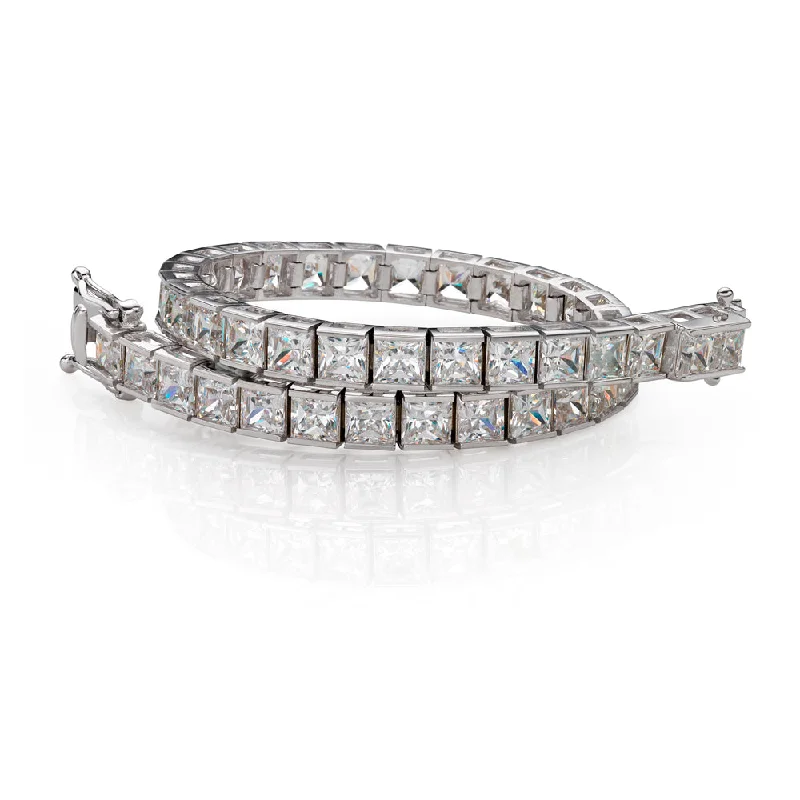 Elegant Gold Charm Bracelet-Princess Cut tennis bracelet with 18.72 carats* of diamond simulants in 10 carat white gold