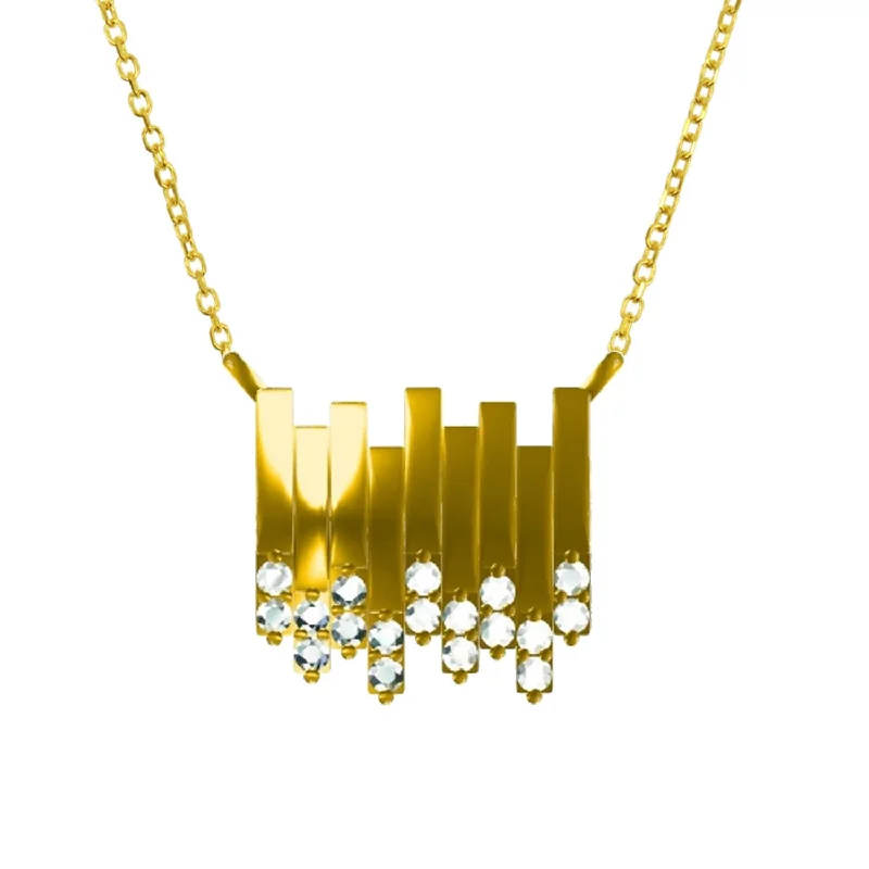 Beautiful Diamond Necklace-Matte Finish Gold & Diamond Stick Necklace