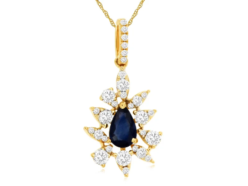 Luxury Necklace with Diamonds-Pear Shape Sapphire Necklace