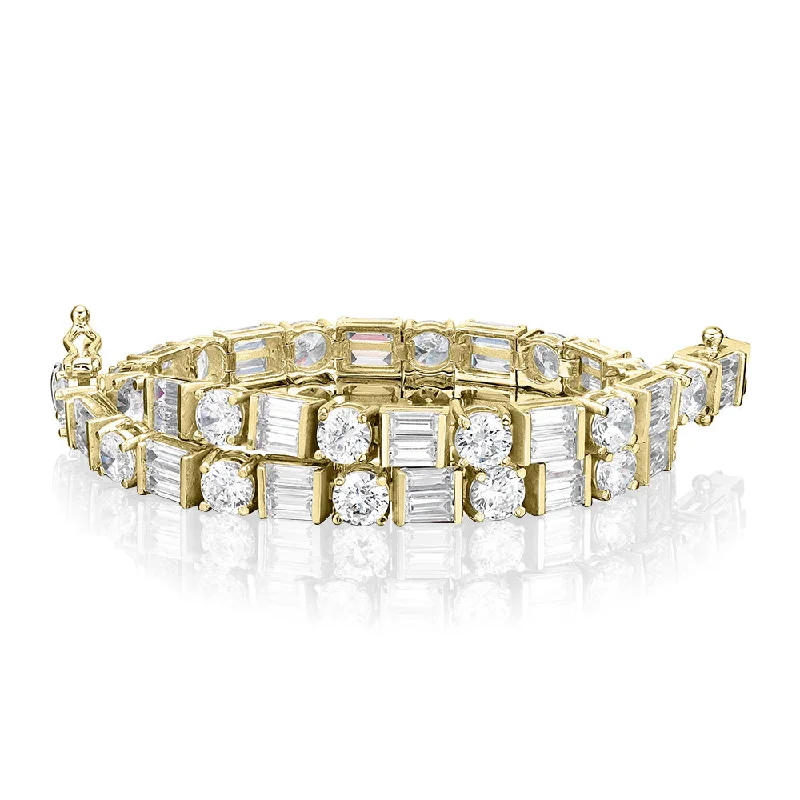 Elegant Tennis Bracelet-Round Brilliant and Baguette tennis bracelet with 10.07 carats* of diamond simulants in 10 carat yellow gold