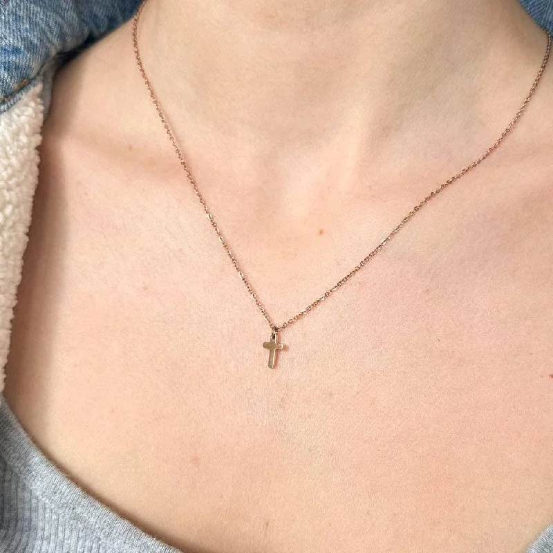 Simple Crystal Necklace-Rose Gold Cross Necklace