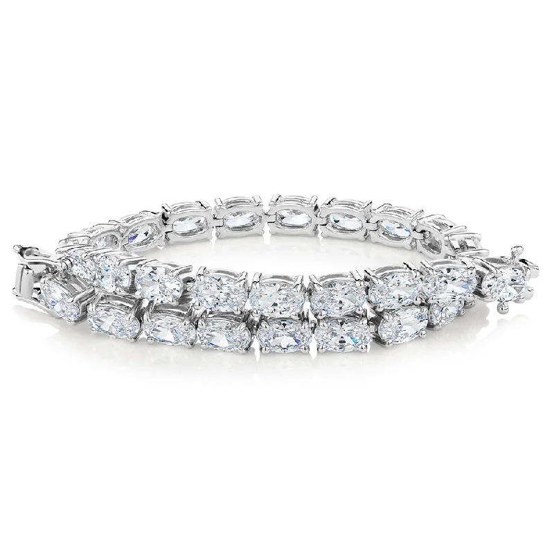 Sterling Silver Bracelet for Women-Oval tennis bracelet with 12.04 carats* of diamond simulants in 10 carat white gold