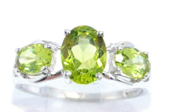 Elegant Platinum Wedding Band-2 Ct Peridot Oval Ring .925 Sterling Silver Rhodium Finish