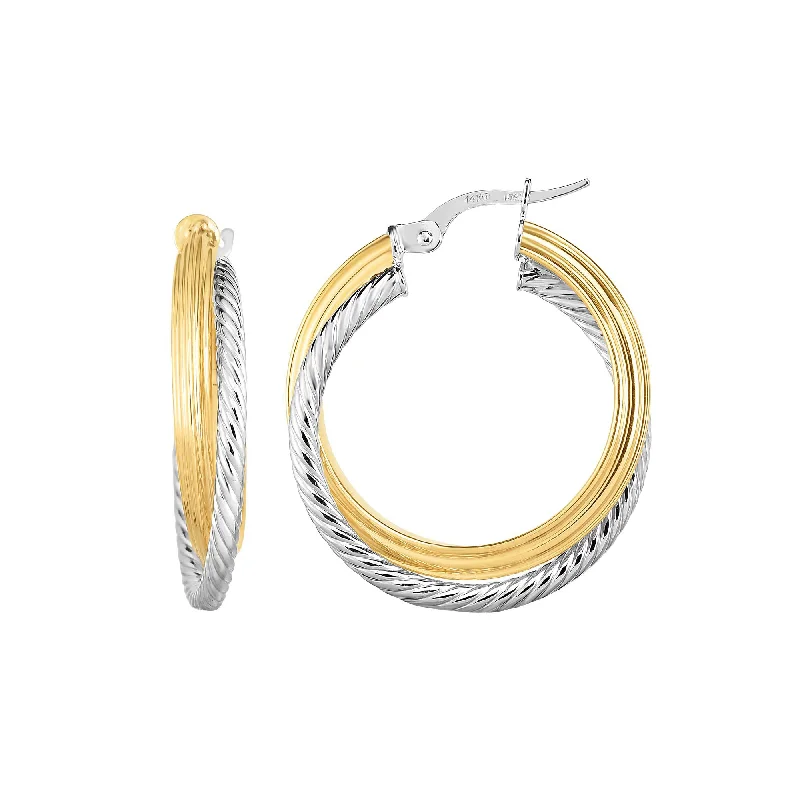 Personalized Name Earrings-14K Gold Yellow And White Finish Hoop Fancy Earrings, Diameter 20mm