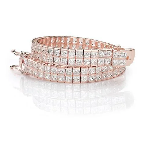 Custom Silver Bangle Bracelet-Princess Cut tennis bracelet with 20.52 carats* of diamond simulants in 10 carat rose gold