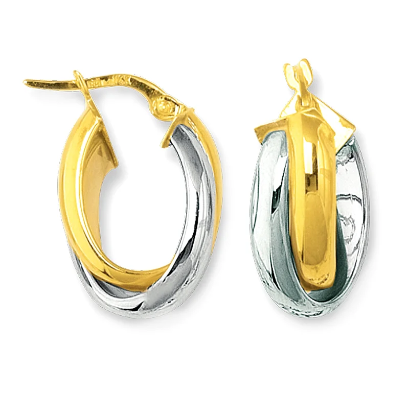 Pearl Hoop Earrings-14K Yellow And White Gold Round Shape Two Tone Double Row Hoop Earrings