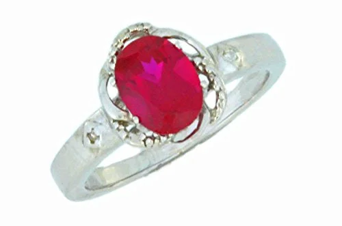 Bold Engagement Ring-2 Ct Ruby & Diamond Oval Ring .925 Sterling Silver Rhodium Finish