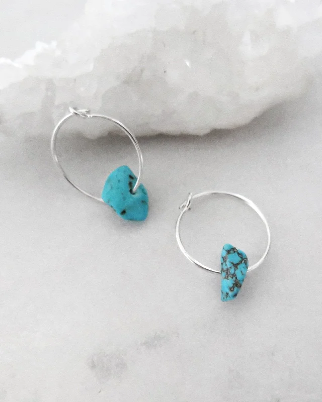 Simple Silver Drop Earrings-Turquoise Hoop Earrings  - Sterling Silver