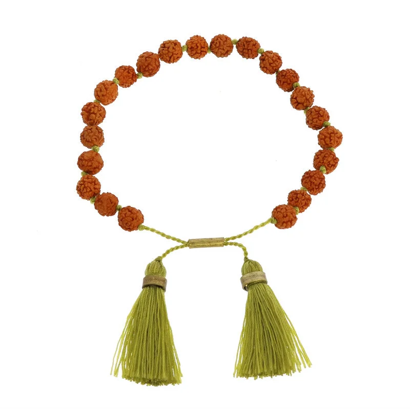 Classic Silver Bangle for Women-Mala and Tassel Bracelet - Chartreuse