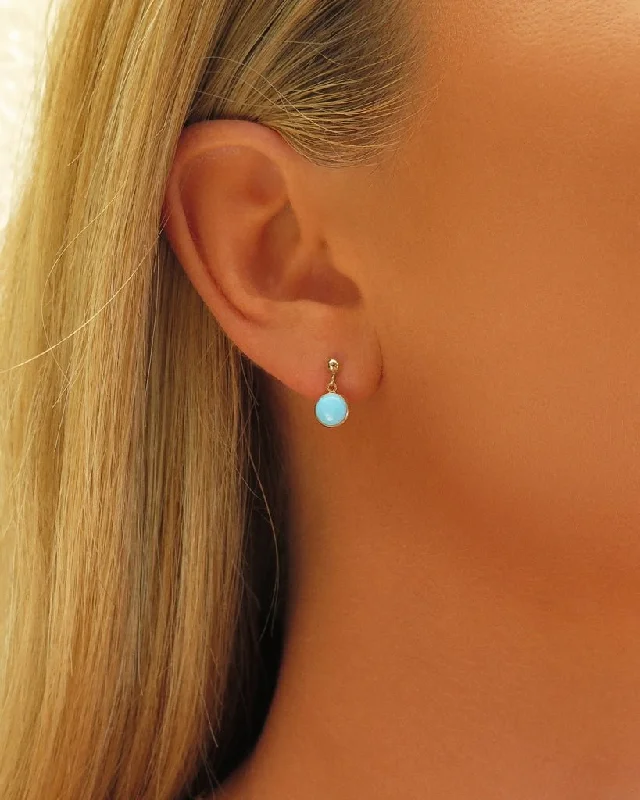 Silver Dangle Earrings-Single Turquoise Stud Earrings  - 14k Yellow Gold Fill