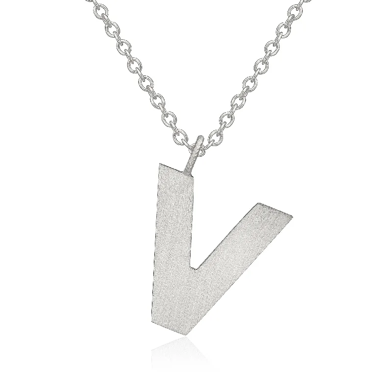 Gold Necklace with Sapphires-Letter V Silver Necklace