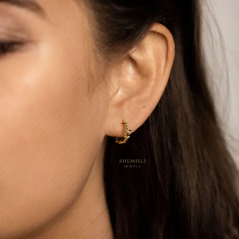 Gold Hoop Earrings-Thorn Hoop Earrings, Spike Huggies, Gold, Silver SHEMISLI SH455