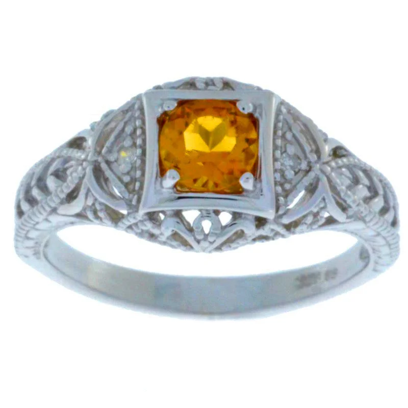 Men's Diamond Engagement Ring-0.50 Ct Citrine & Diamond Round Ring .925 Sterling Silver