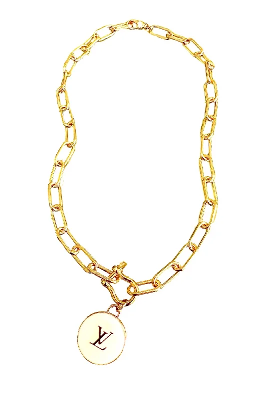 Delicate Gold Necklace-LV White Coin Link Necklace