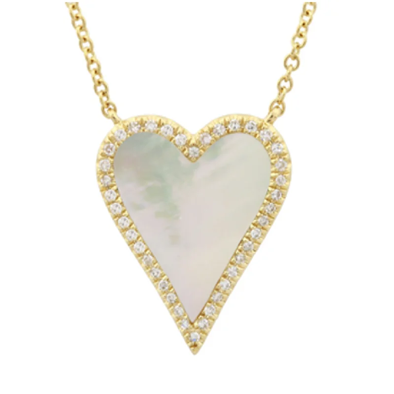 Simple Gemstone Necklace-Petite Mother of Pearl Diamond Heart Necklace