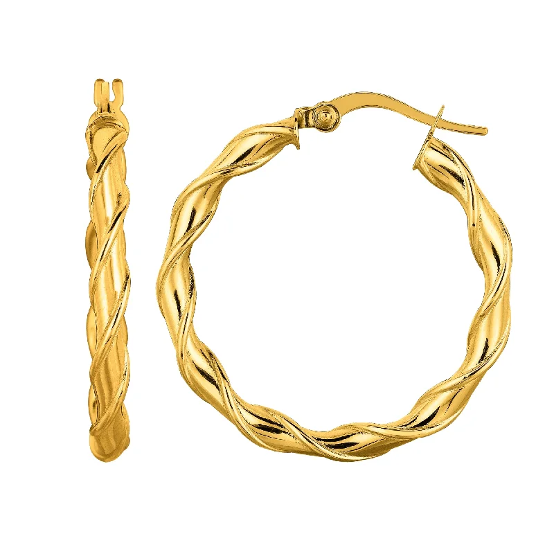 Elegant Gemstone Drop Earrings-14K Yellow Gold Round Type Twisted Hoop Earrings, Diameter 28mm