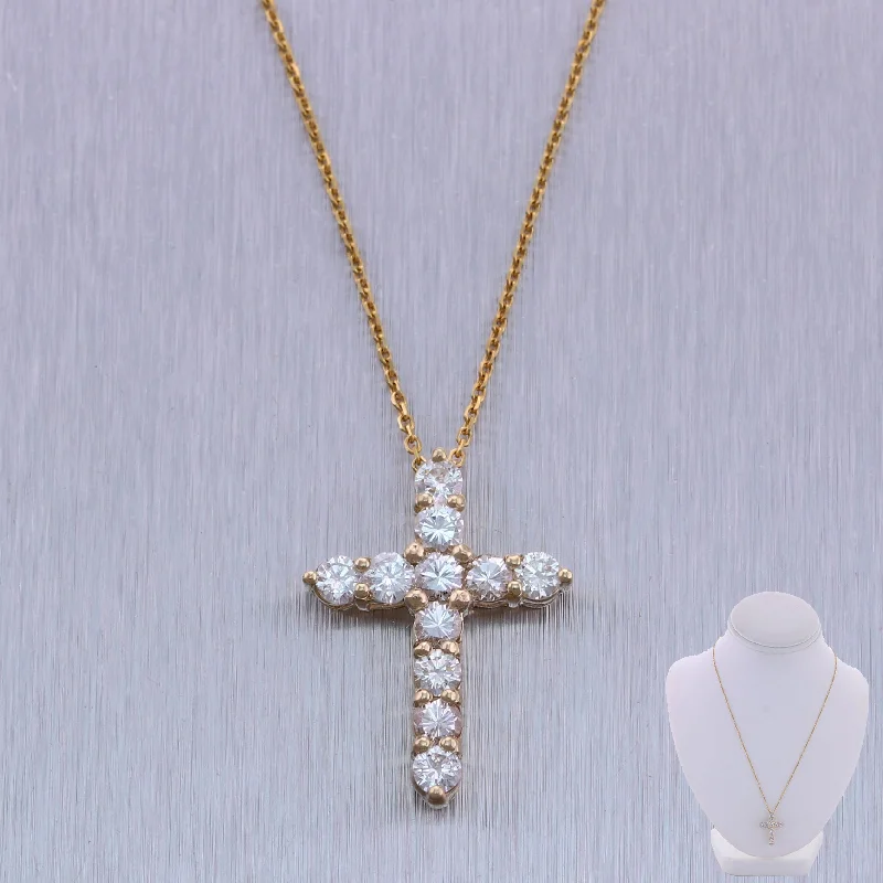 Romantic Necklace for Girlfriend-Modern 14k Yellow Gold 1.33ctw Diamond Cross 20" Necklace