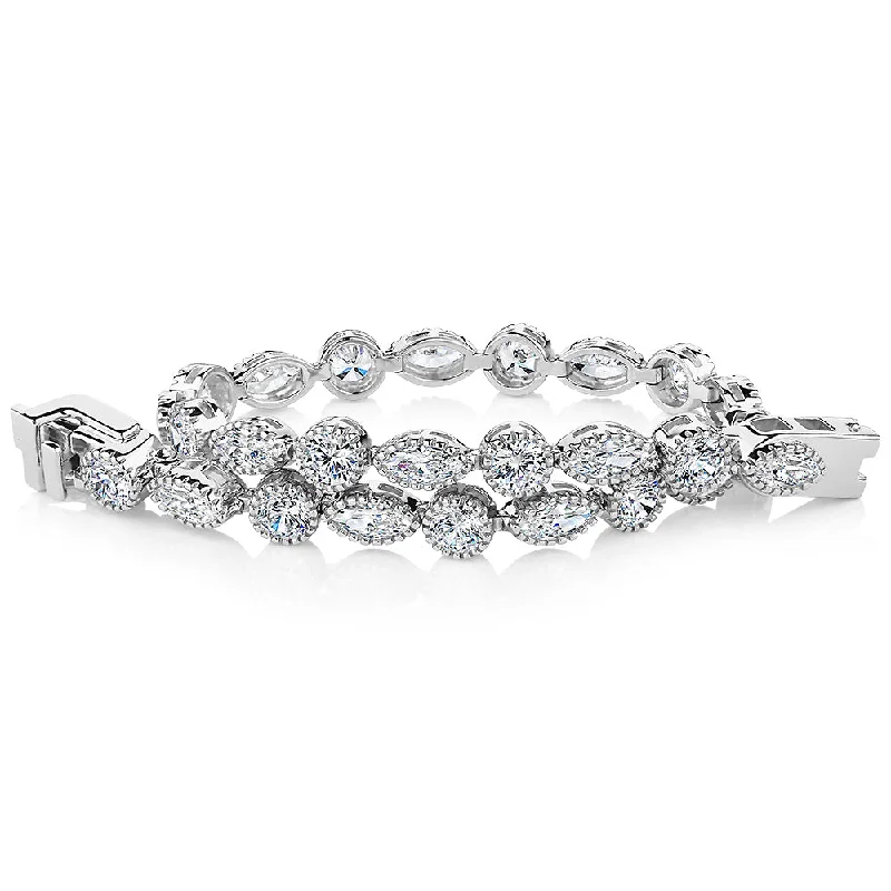 Women’s Customizable Leather Bracelet-Marquise and Round Brilliant tennis bracelet with 6.50 carats* of diamond simulants in sterling silver