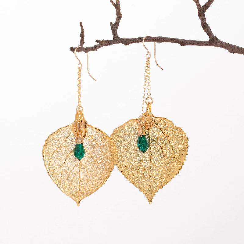 Heart Shaped Stud Earrings-Aspen Leaf Earrings with Custom Birthstone