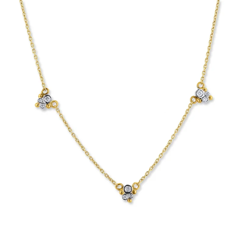 Bridal Necklace with Gemstones-Lika Behar 24K Yellow Gold 3 Station "DYLAN" Necklace