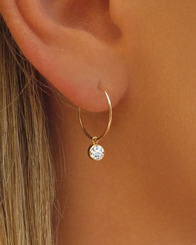 Silver Dangle Earrings-White CZ Hoop Earrings