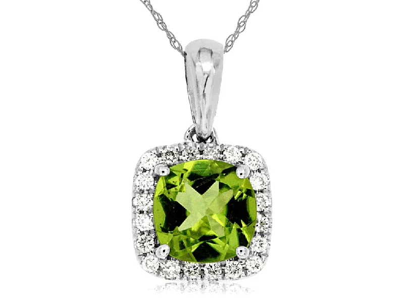 Stunning Gemstone Necklace-Diamond Halo Peridot Necklace