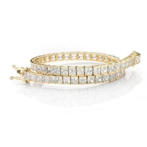 Stylish Silver Cuff Bracelet-Princess Cut tennis bracelet with 10.26 carats* of diamond simulants in 10 carat yellow gold