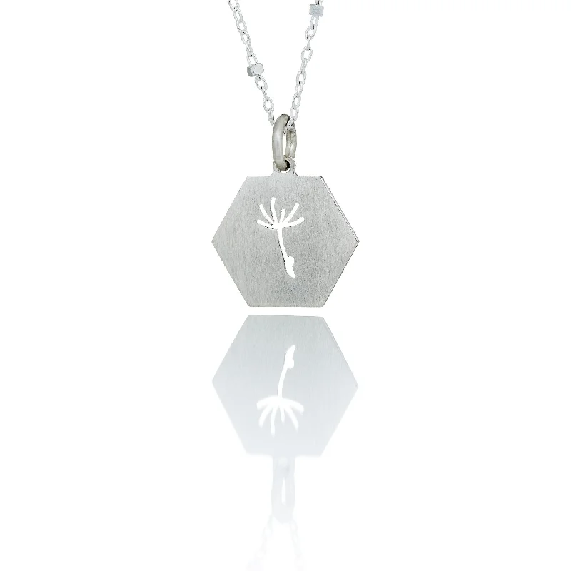 Designer Pendant Necklace-Dandelion Hexagonal Silver Necklace