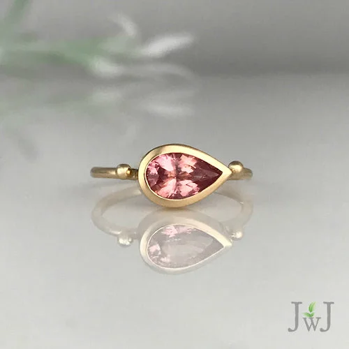 Silver Engagement Ring Set-Pink Tourmaline Stacking Ring