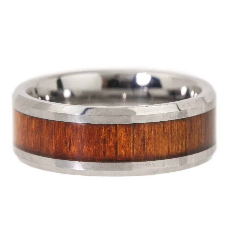 Men's Engagement Ring with Diamonds-Kona Koa Wood Band