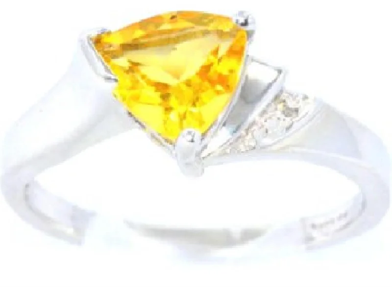 Elegant Custom Ring-14Kt Gold Yellow Citrine & Diamond Trillion Ring