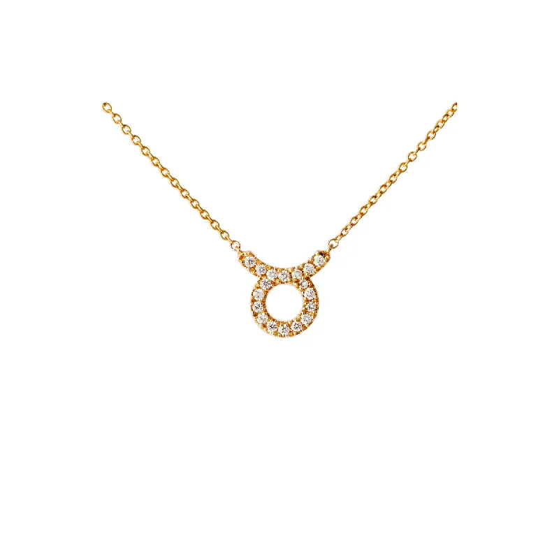 Romantic Necklace for Girlfriend-Petit Sign Taurus 18K Gold Necklace w. Diamonds