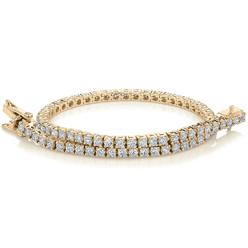 Fashionable Gold Link Bracelet-Premium Lab-Grown Diamond, 3 carat TW round brilliant tennis bracelet in 14 carat yellow gold