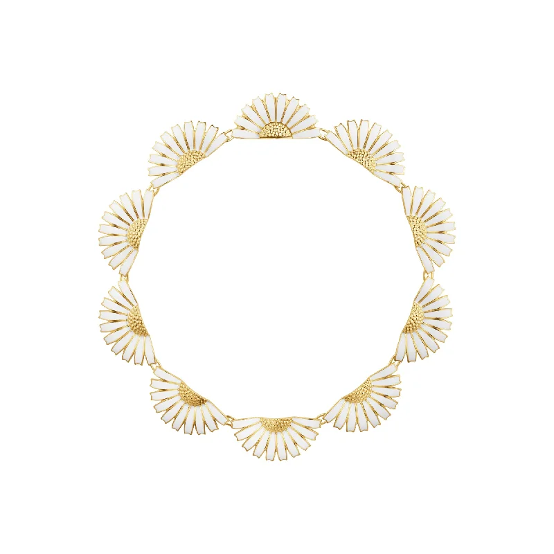 Custom Diamond Necklace-Daisy Half Flower Gold Plated Necklace w. White Enamel