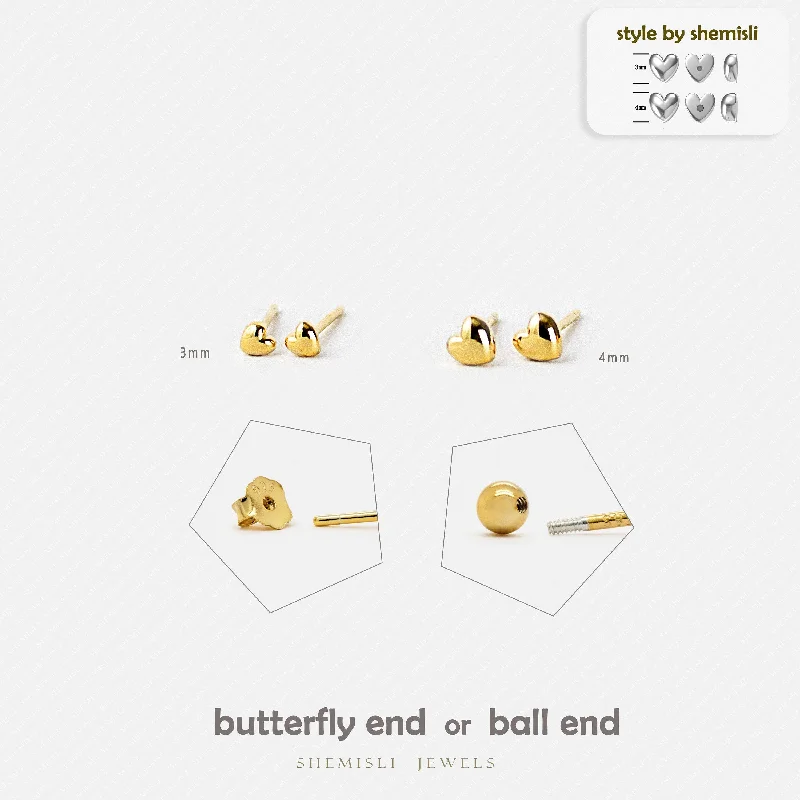 Retro Earrings for Women-Tiny Heart Studs Earrings, Unisex, Gold, Silver SHEMISLI SS025 SS026 Butterfly End, SS641 SS642 Screw Ball End (Type A)