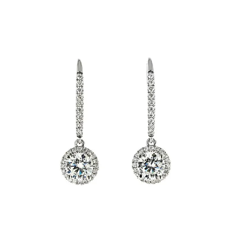 Pearl Drop Earrings-Diamond Halo Drop Earrings