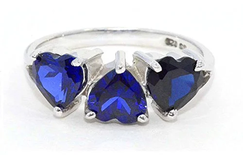 Platinum Diamond Ring-3 Ct Created Blue Sapphire Heart Ring .925 Sterling Silver Rhodium Finish