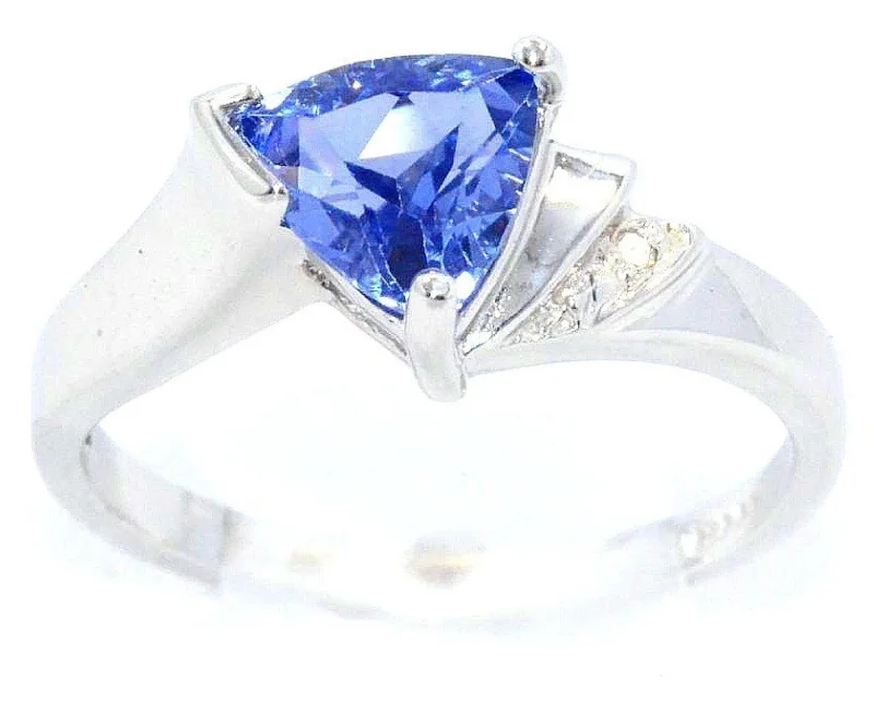 Custom Silver Engagement Ring-14Kt Gold Tanzanite & Diamond Trillion Ring