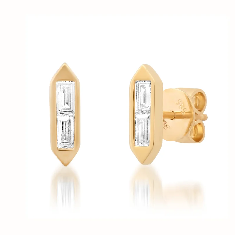 Handmade Earrings for Weddings-Baguette Diamond Studs