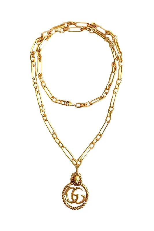 Sparkling Gold Necklace-GG Lion Knocker Necklace