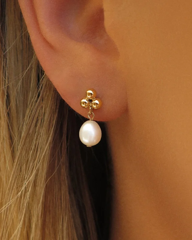 Pearl and Diamond Earrings-Trinity Teardrop Freshwater Pearl Stud Earrings