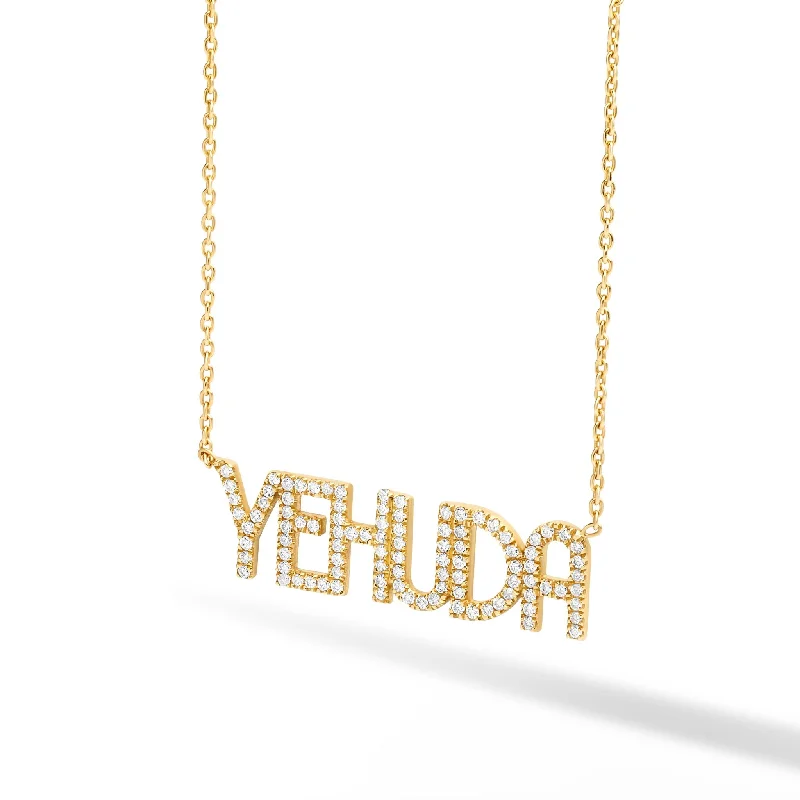 Elegant Drop Necklace-Large Diamond Pave Custom Name Necklace