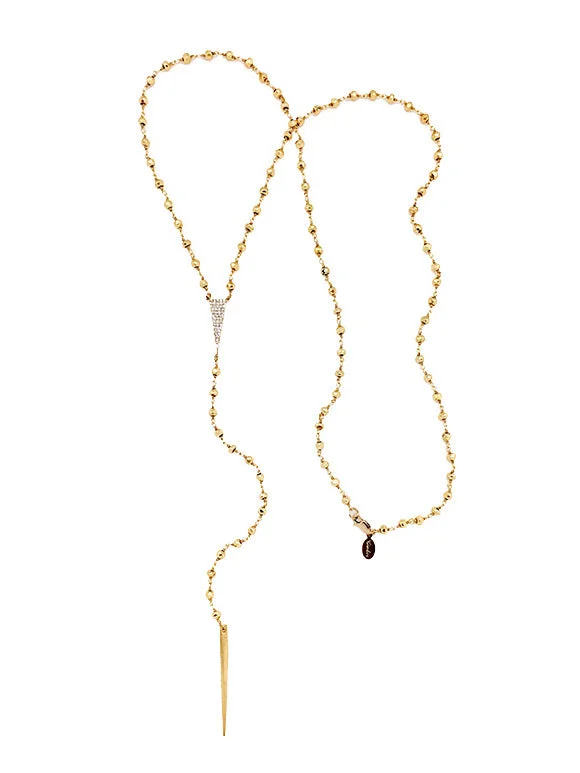 Diamond Pendant Necklace-Golden Tri-CZ Lariat Necklace