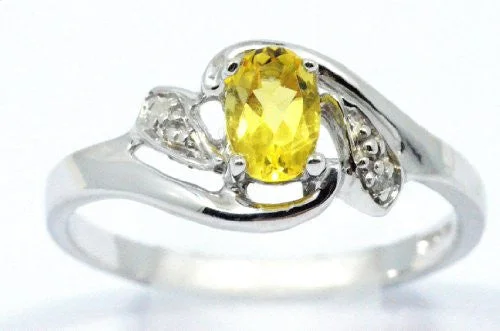 Designer Sapphire Engagement Ring-0.50 Ct Yellow Citrine & Diamond Oval Ring .925 Sterling Silver Rhodium Finish