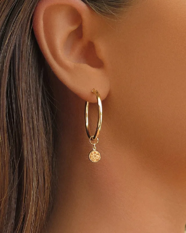 Large Drop Earrings for Weddings-Large Cognac CZ Thick Hoop Earrings