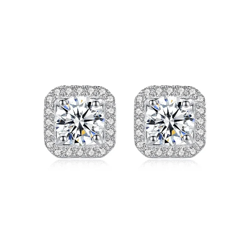 Trendy Dangle Earrings-1 Carat Square Diamond Halo Earrings | S925 | Moissanite