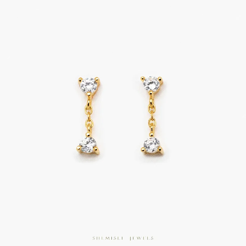 White Gold Earrings-CZ Dangle Earrings, White Stone, Unisex, Gold, Silver SHEMISLI - SS209 Butterfly End, SS747 Screw Ball End (Type A)