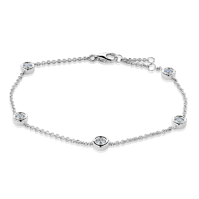 Custom Birthstone Bracelet-Premium Lab-Grown Diamond, 0.50 carat TW round brilliant solitaire bracelet in 10 carat white gold