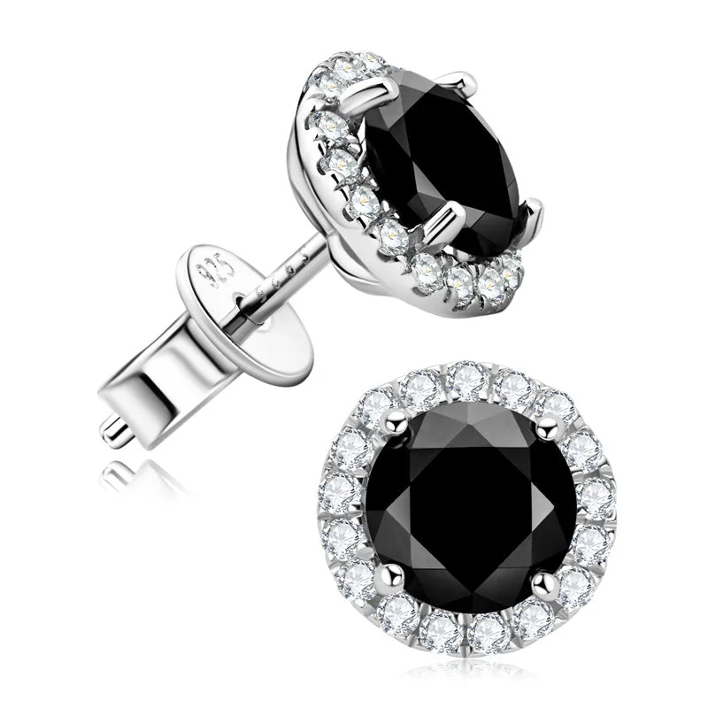 Beaded Dangle Earrings-1.6 CTW Black Halo Diamond Earrings | S925 | Moissanite