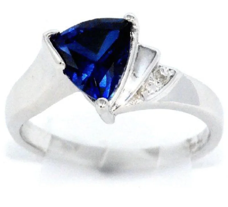 Classic Platinum Wedding Ring-14Kt Gold Blue Sapphire & Diamond Trillion Ring